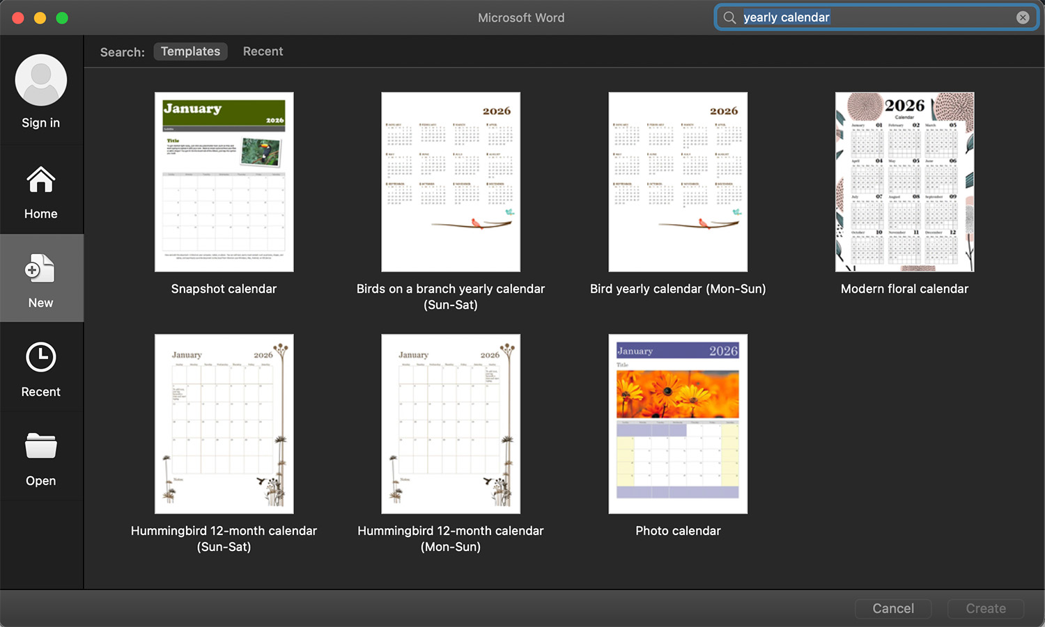 Create Yearly Calendar