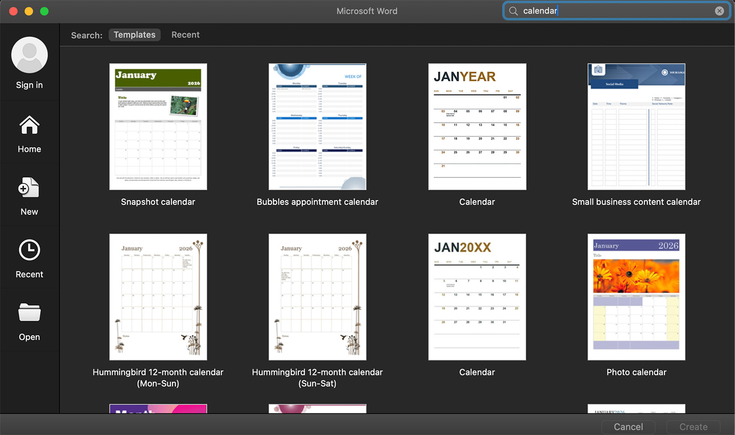 Create calendar in microsoft word using template