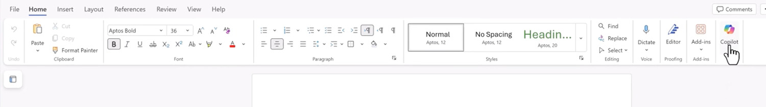Open Copilot on Word