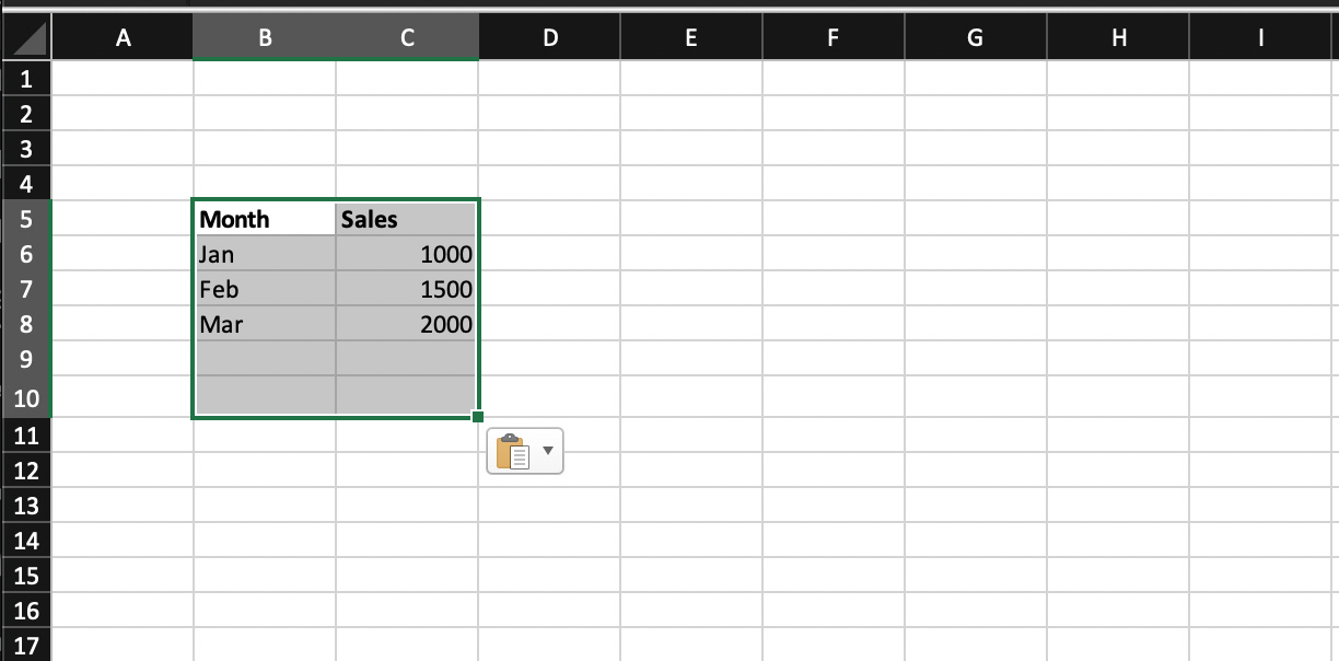 Create chart and graph in excel - select data