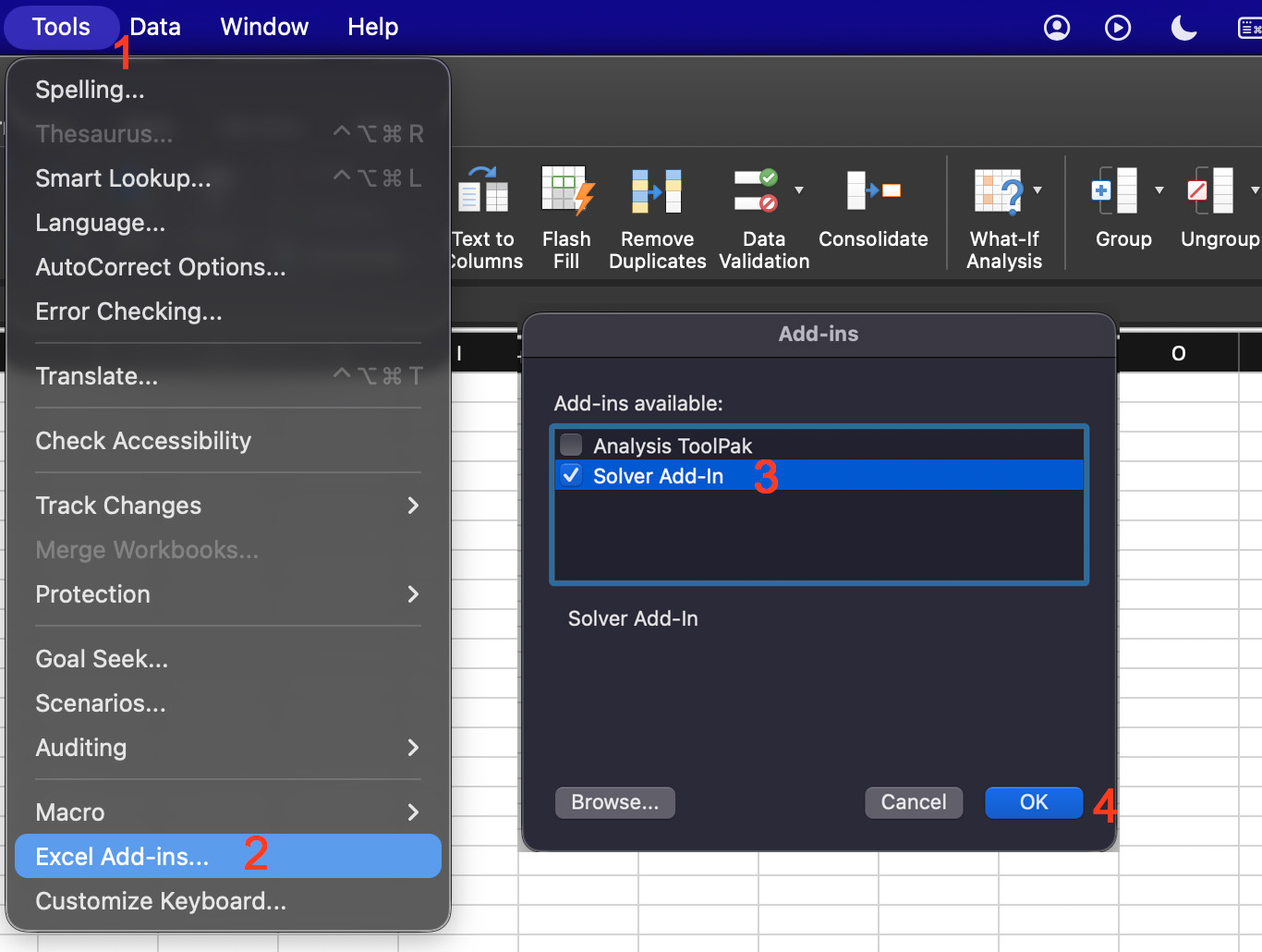 How to enable Solver in Excel